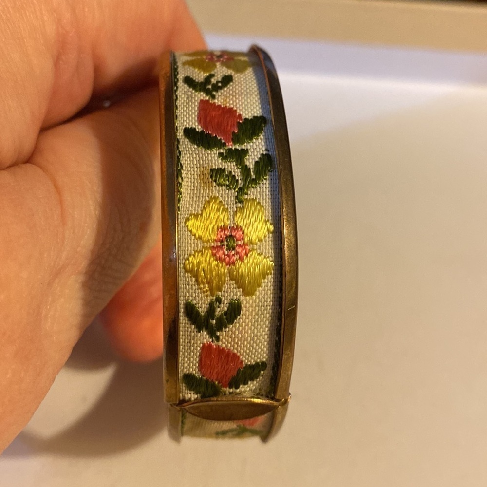 Swiss Clamper Bangle Bracelet, Swiss Needlework,vintage, Embroidery, Cottagecore - Picture 3 of 12